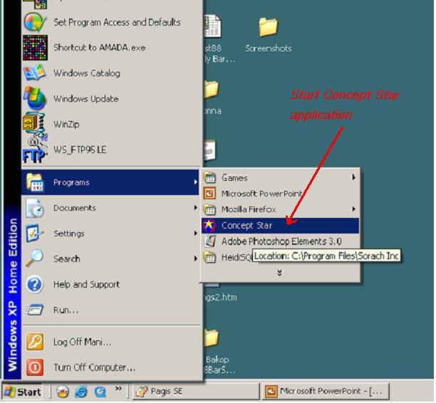 Starting Concept Star in Windows XP